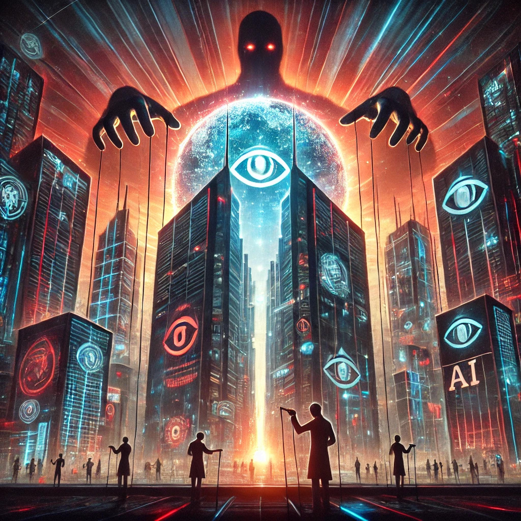 DALL·E 2025-02-04 15.00.20 - A symbolic digital illustration representing the corruption of ideas as a powerful weapon in the hands of global elites. The image features a dark, fu